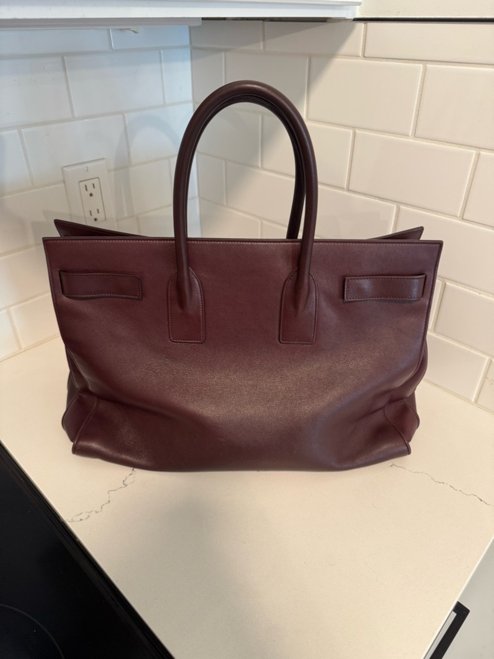 Saint Laurent Sac de Jour Large Bordeaux Leather Tote SDJ Gold Hardware Lock Key - Picture 4 of 16